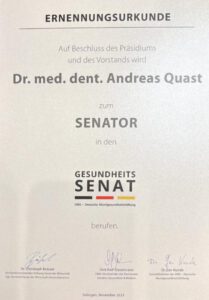 Ernennung von Dr. Quast zum Senator